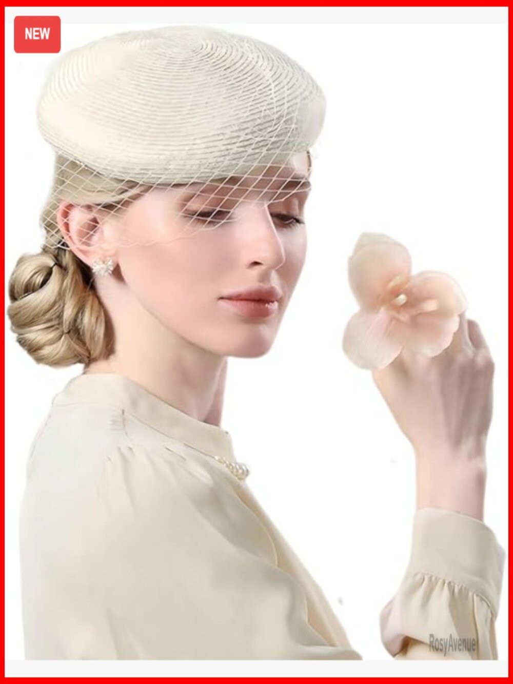 Straw Fascinator Hat with Veil, Adjustable Derby Headpiece for Formal Occasions
